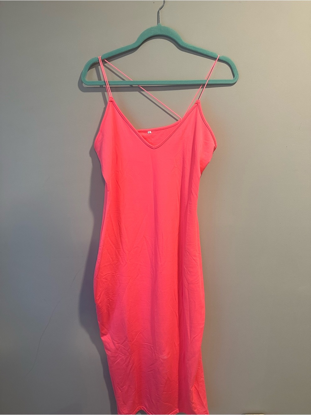 Women’s Hot Pink Midi Slip Dress with Spaghetti Straps